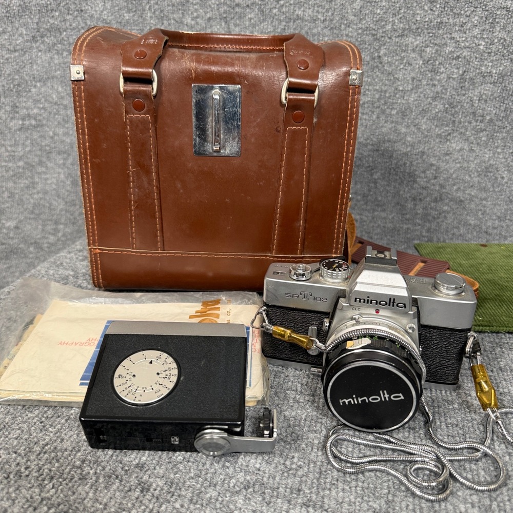 Minolta SR-T 102 Film Camera Black F:55M With Leather Bag 9.5X9X7 Japan